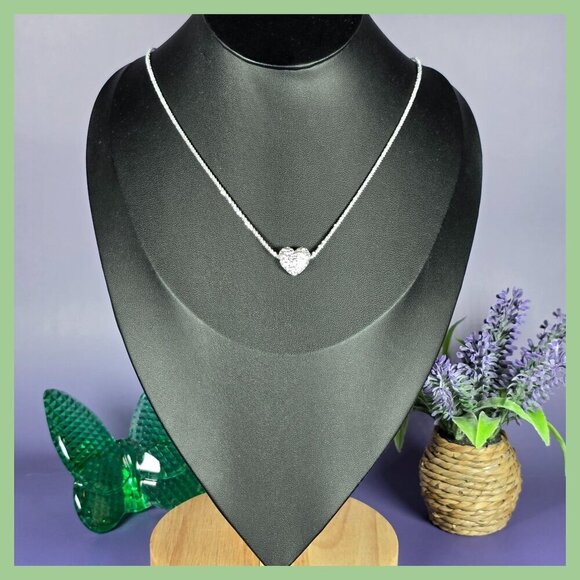 Textured Sterling Silver Heart Pendant Necklace (NWOT) - Picture 1 of 6
